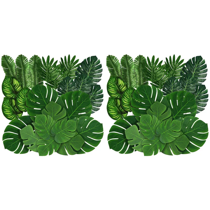 ABBY-176 Stück Palm-Dschungelblätter, 8 Arten, künstliche tropische Monstera-Blätter mit Stielen für hawaiianische Luau-Party, Strand-Mottoparty
