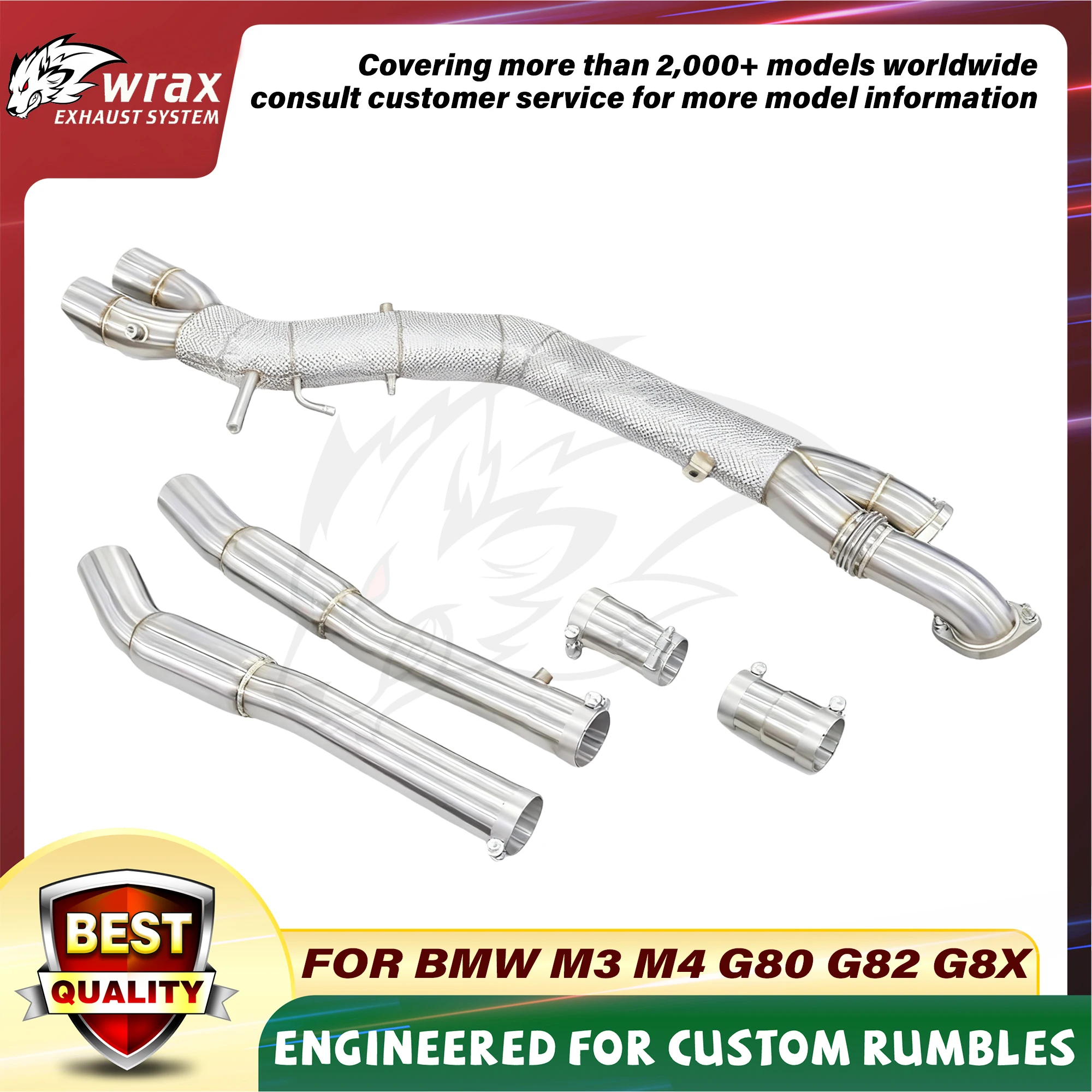 

WRAX Exhaust High Performance Middle Pipe for BMW M3 M4 G80 G82 G8X SS304 Upgrade of Heat Shield Lossless installation