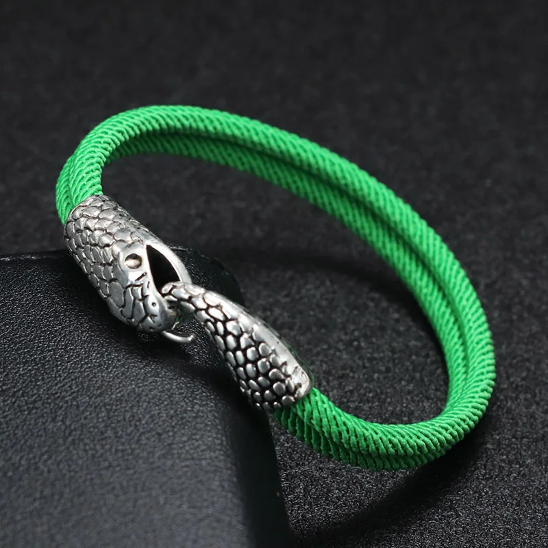 Pulsera de serpiente estilo gótico para hombre, pulsera de doble cuerda roja de la suerte, supervivencia al aire libre, año del cordón de serpiente, brazalete de cadena, joyería