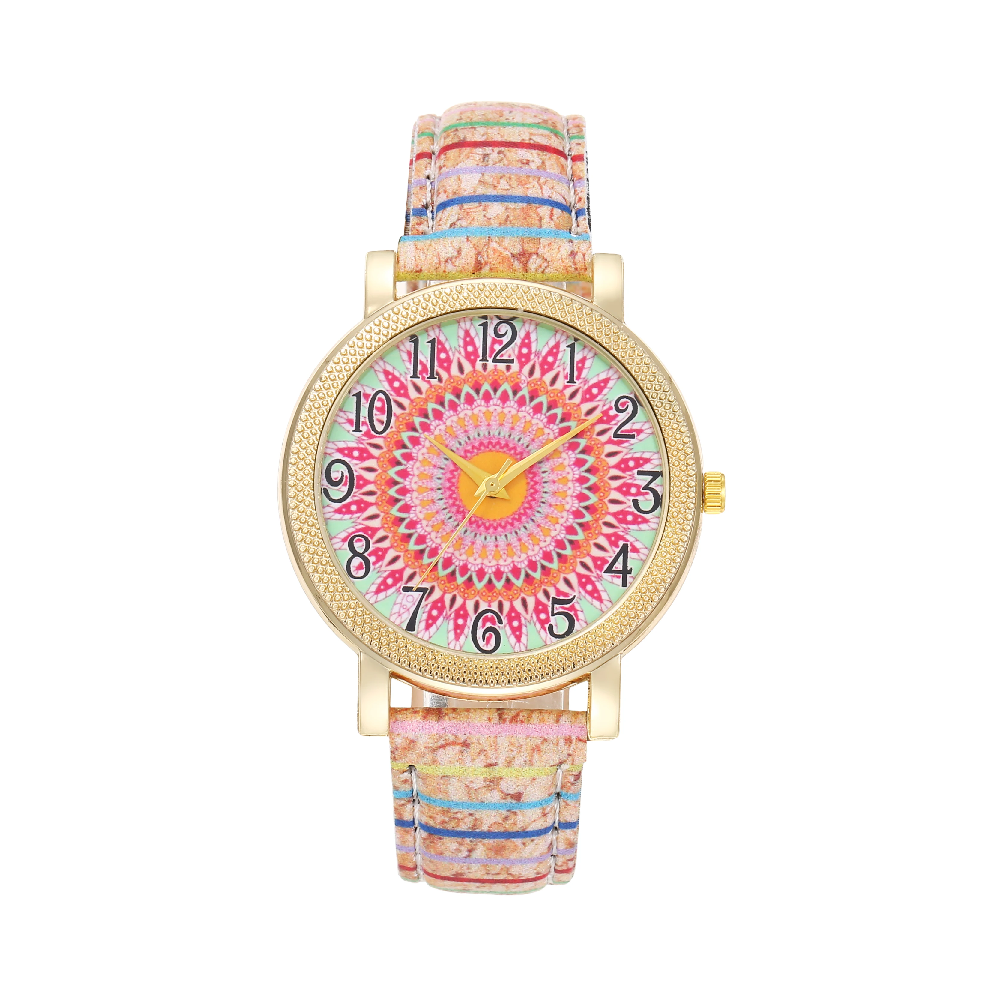 ساعات نسائية جديدة ساعات يد للطلاب من الخشب الحبوب الدوارة بشريط عتيق من الجلد ساعات على الطراز العرقي