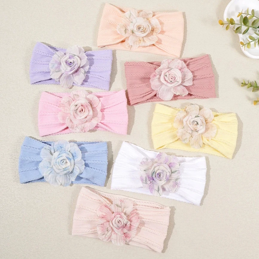 

Chiffon Flower Headband Children Hair Accessories Newborn Headwear Item Wide Nylon Baby Girls Headbands Infant Wide Hairband