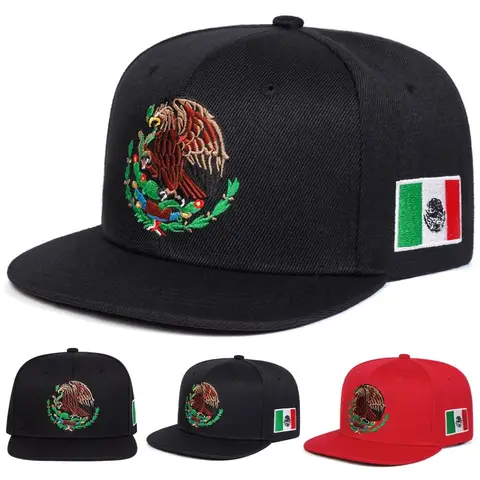 Unisex Mexico Eagle Embroidered Snapback Hat, Flat Bill Adjustable Baseball Cap for Men Women Street Outdoor Daily Wea