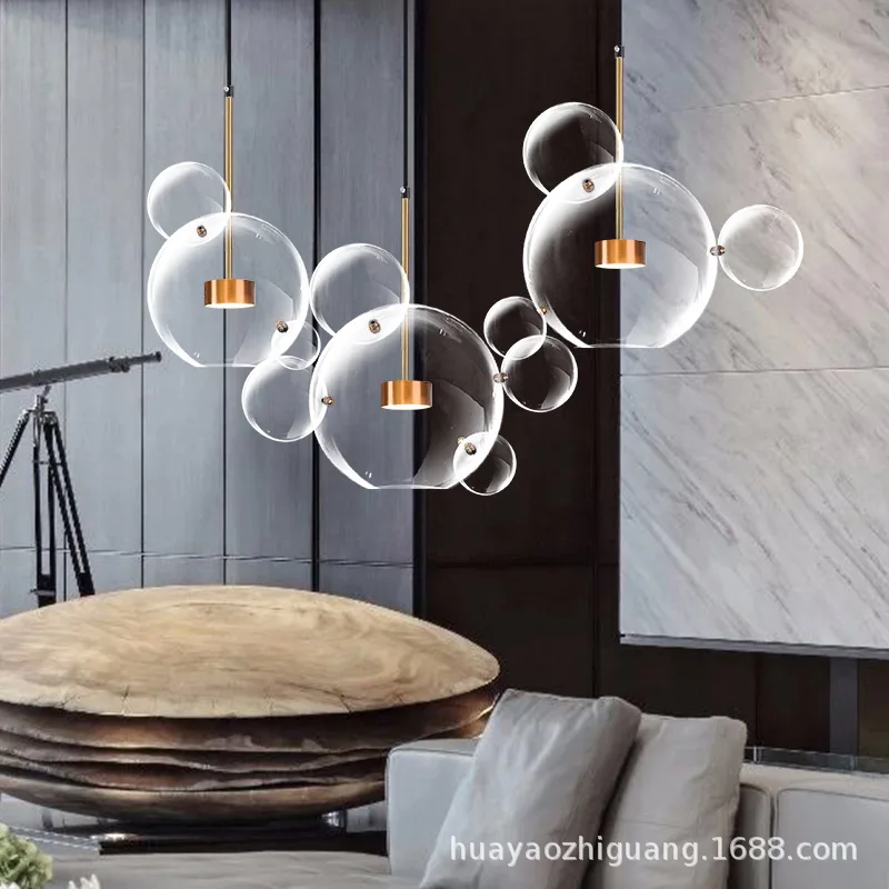 2024 New Trend Glass Bubble Gold Chrome Hanging Lamps Lustre Suspension Luminaire Lampen Pendant Light For Dinning Room