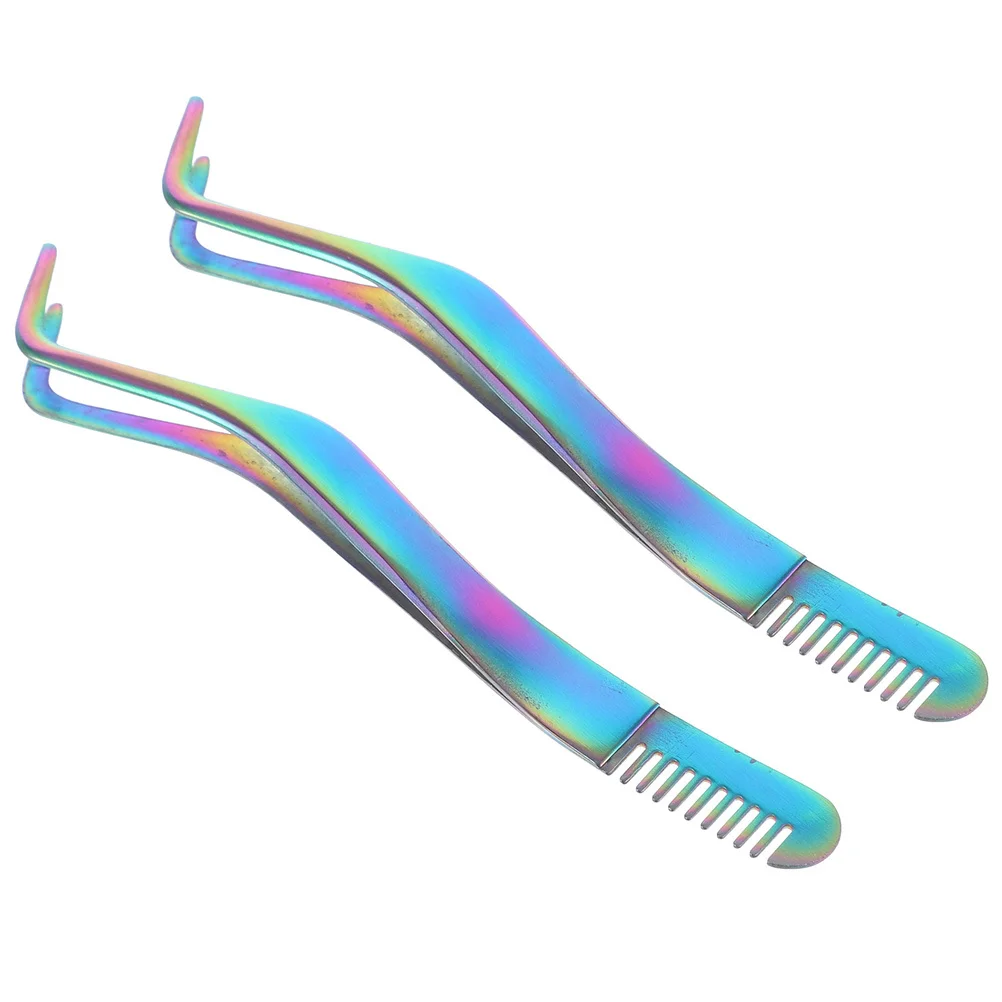 2개입 편리한 속눈썹 핀셋 소형 속눈썹 도구 컴팩트 속눈썹 핀셋 전문가용 메이크업 도구 여성 액세서리