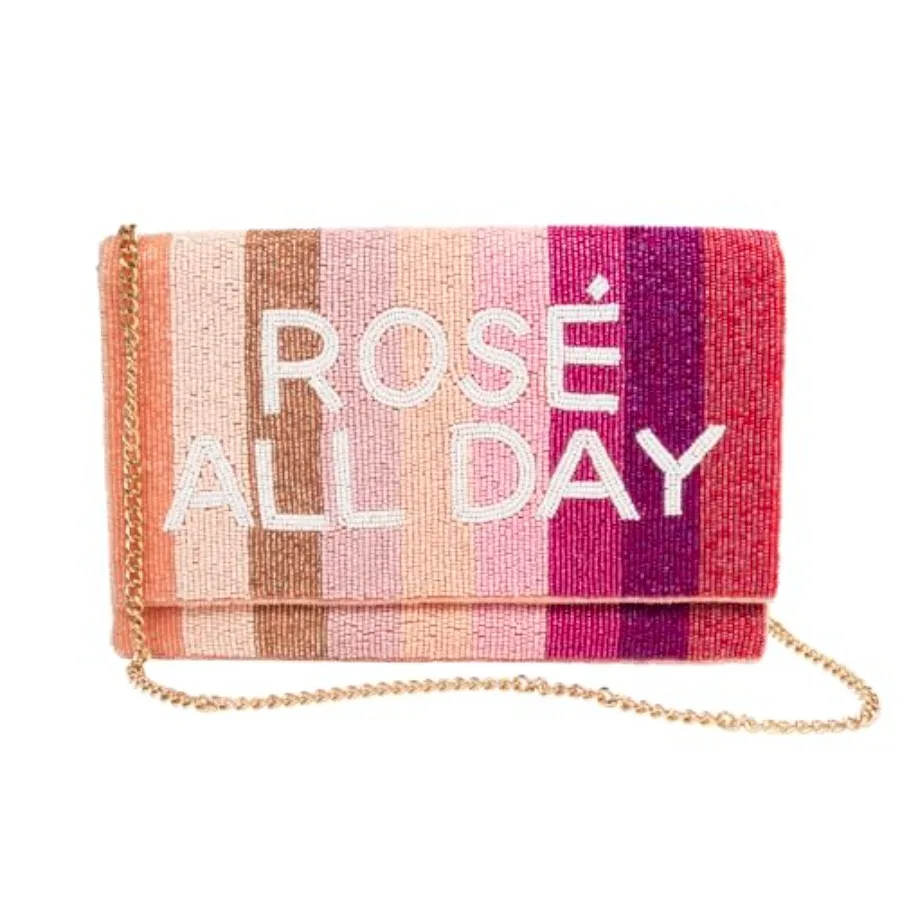 

Wedding day clutch purse for bridesmaids and bridal showers: beaded satin clutch in rose gold, lightweight elegance with secure