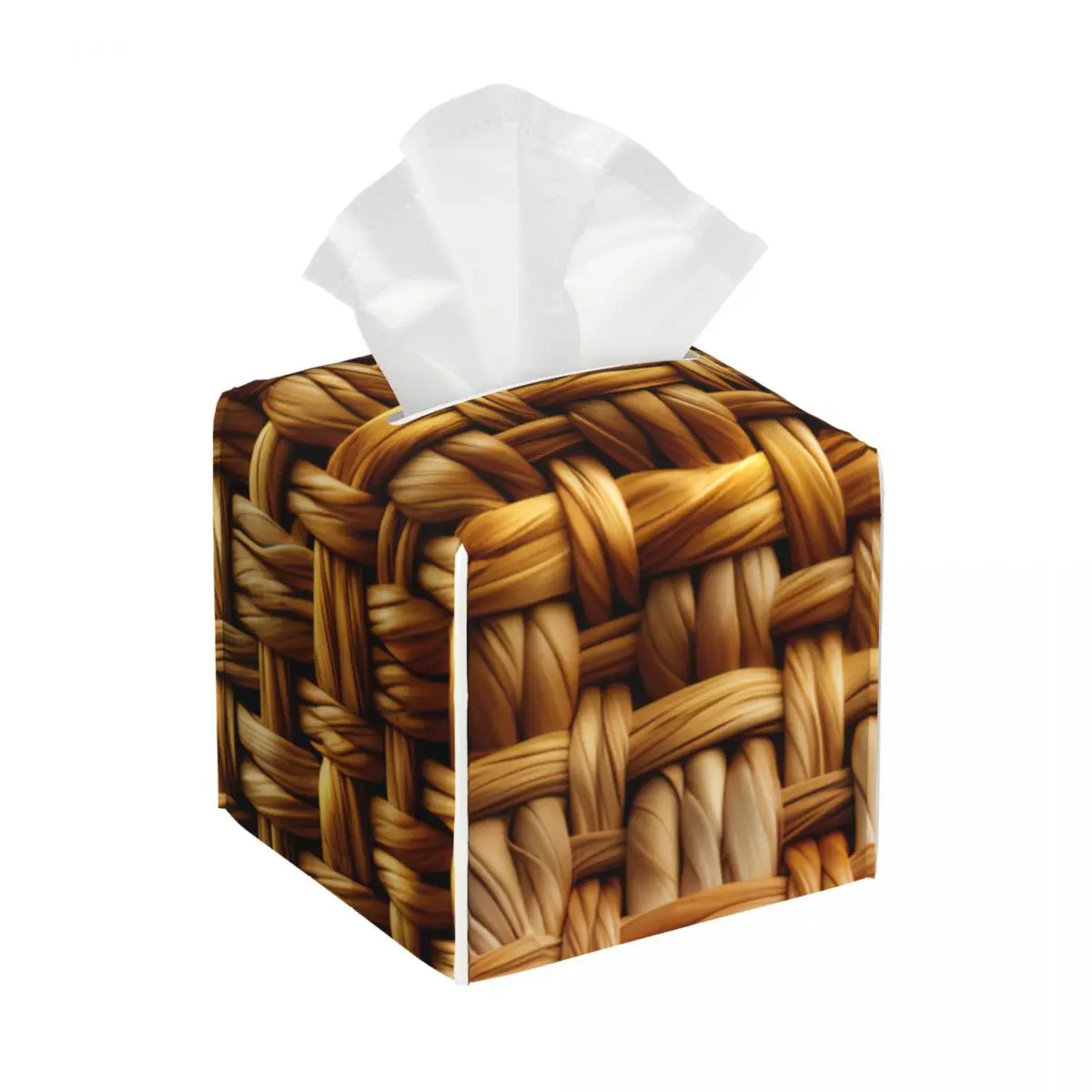 

Изготовленная на заказ плетеная коробка для салфеток из ротангового плетения с принтом, квадратный держатель для салфеток для лица из искусственной кожи для офиса