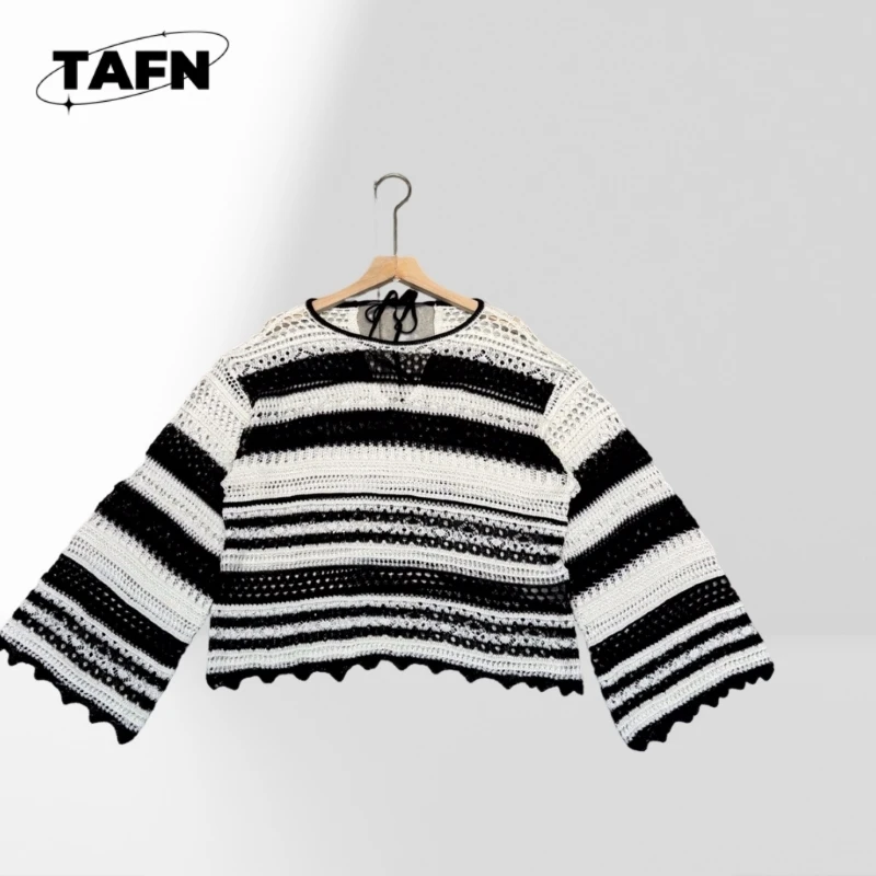 

Простой модный высококачественный красивый изысканный удобный свитер в черно-белую полоску 25, горячая распродажа, простая ниша A40113