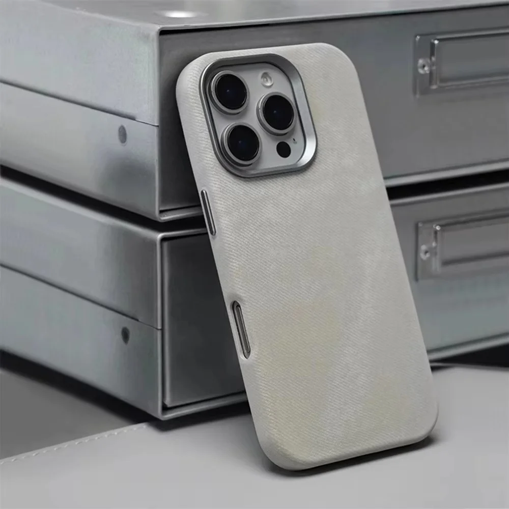 

Luxury MagSafe Fiber Leather Case For iPhone 16 15 14 13 12 Pro Max Plus Magnetic Wireless Charge Alloy Lens Shockproof Cover