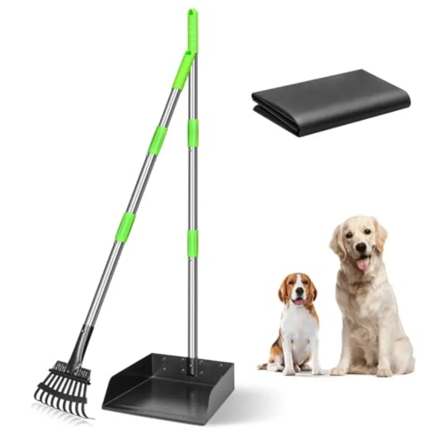 

Large Dog Pooper Scooper with Long Handle Stainless Steel Tray and Rake Set for Large Medium Small Dogs Heavy Duty Green Extra