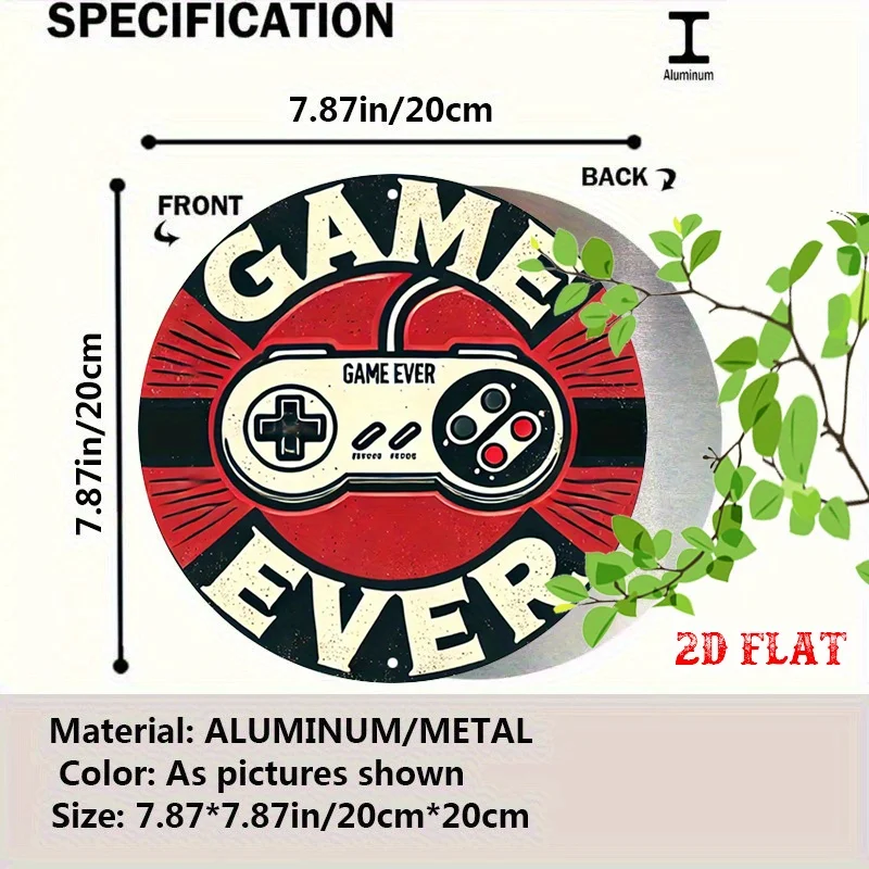 2D Flat 1pc Retro Gaming Round Aluminum Sign, Controller Design Metal Sign - Game Ever Rustic Metal Wall Art, Fun Vibes view 2