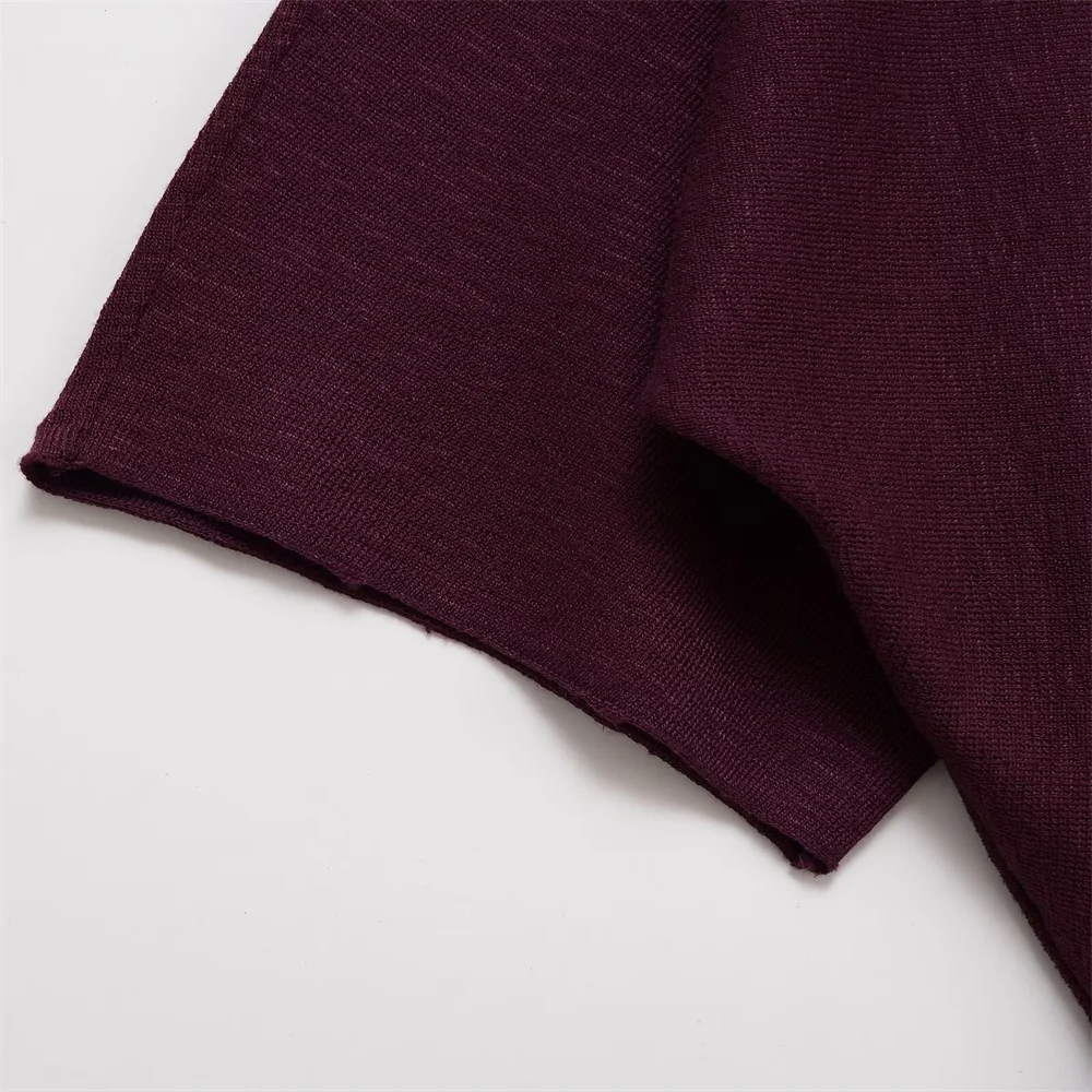 Nuovo design di abbigliamento da donna autunnale con una semplice sovrapposizione di aghi piatti e top in maglia pullover a maniche lunghe appeso