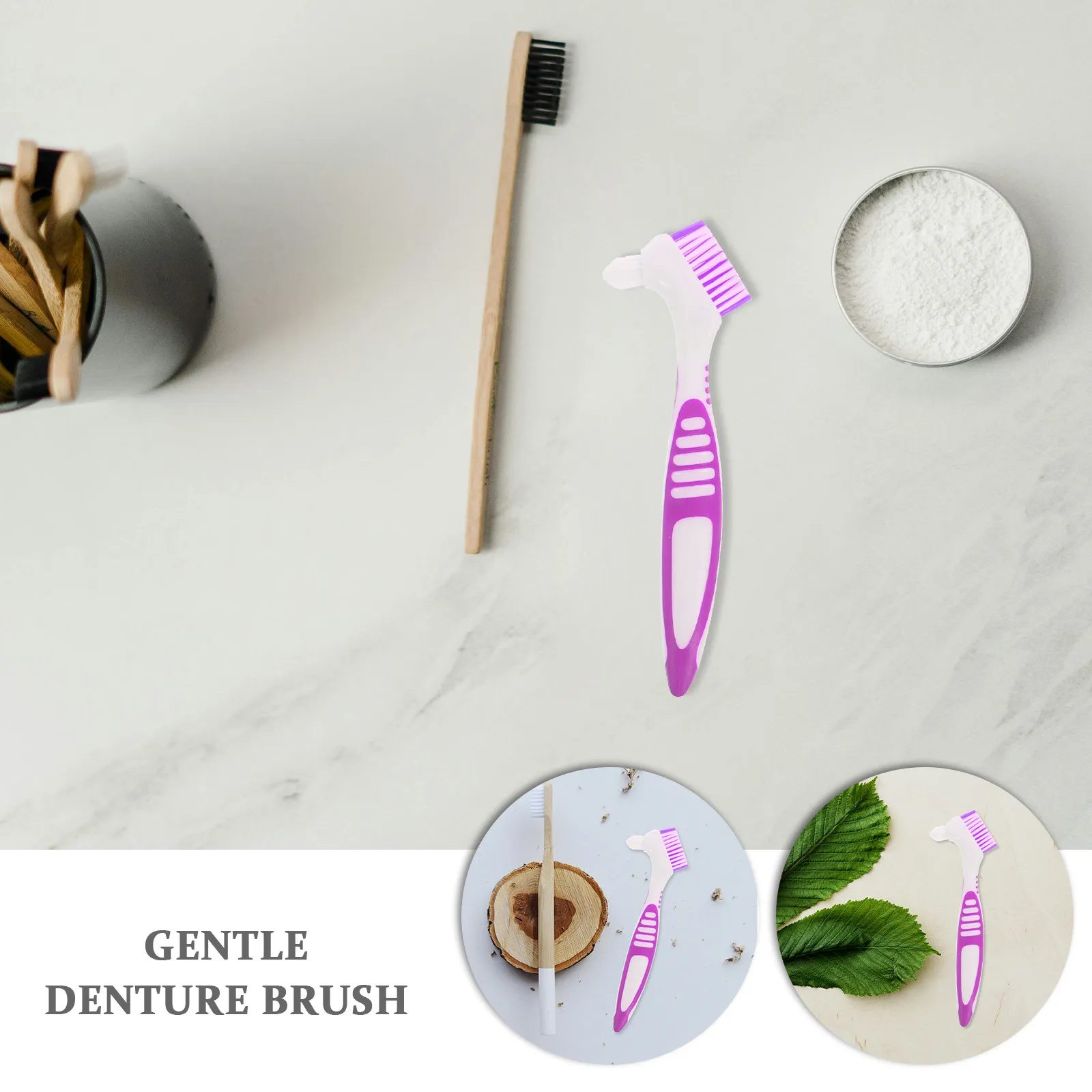 Denture Cleaning Brush Set with Portable Storage Case for Retainers, False Teeth, and Dental Appliances