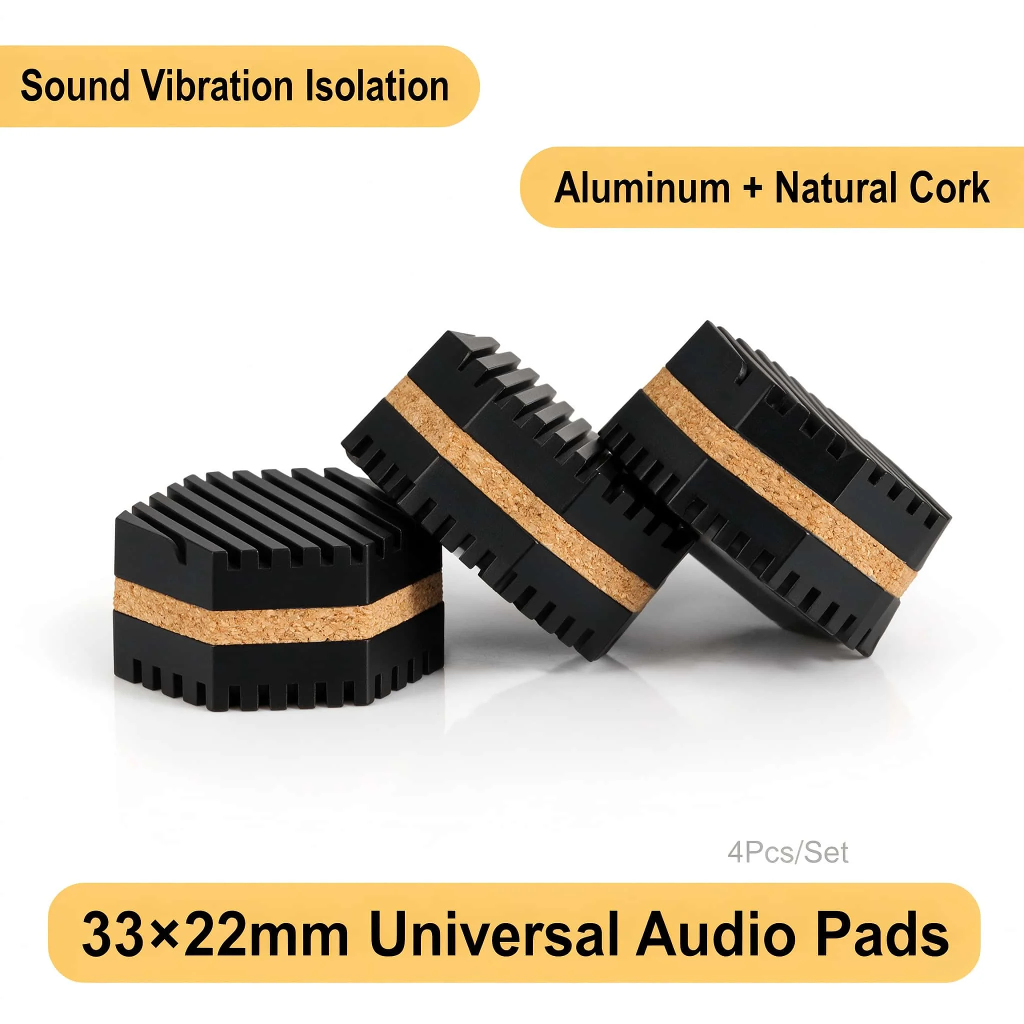Audiophile Anti‑Vibration Speaker Feet 4Pcs Aluminum Cork Shock Absorbing Isolation Pads for Turntable Amplifier DAC Subwoofer