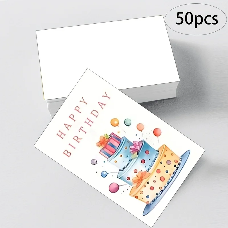 50PCS Watercolor Birthday Cards, Creative Cartoon Cake Pattern Blessing Cards, Blank Inner Pages for Handwritten Message Cards