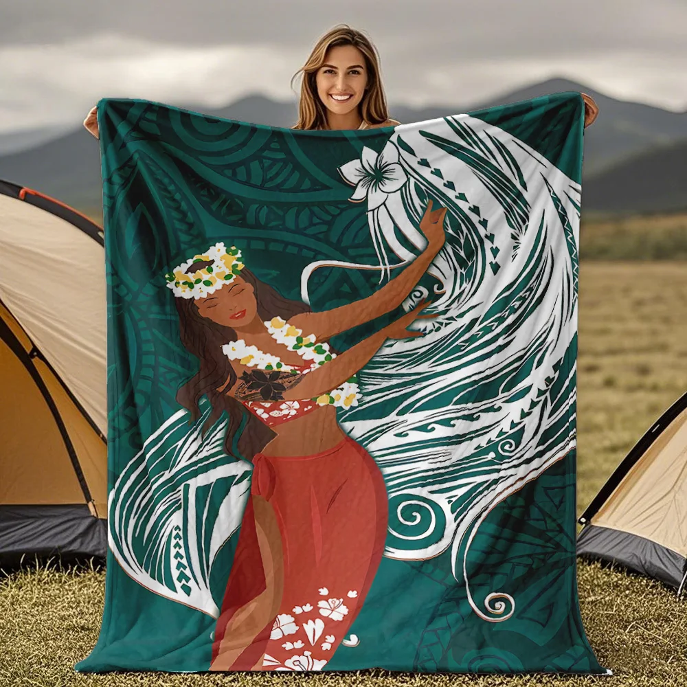 Tahiti Islands Girl Pattern Blanket for Sofa Bed Travel Camping Living Room Office Conditioning Blanket for All Seasons Gifts
