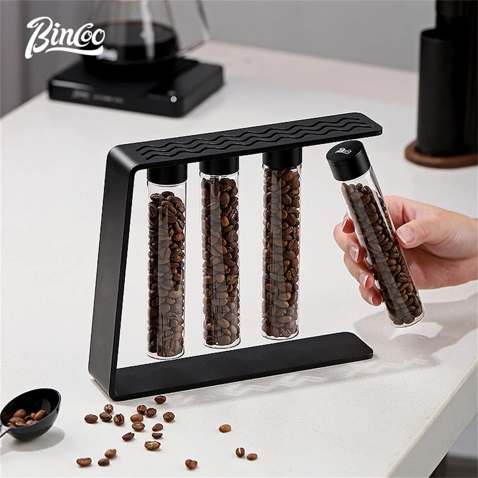 

Coffee Beans Storage Container, Tube Display Rack, Tea Bottle, Glass Dose, Espresso Accessories, Coffeware Set, Barista Tools