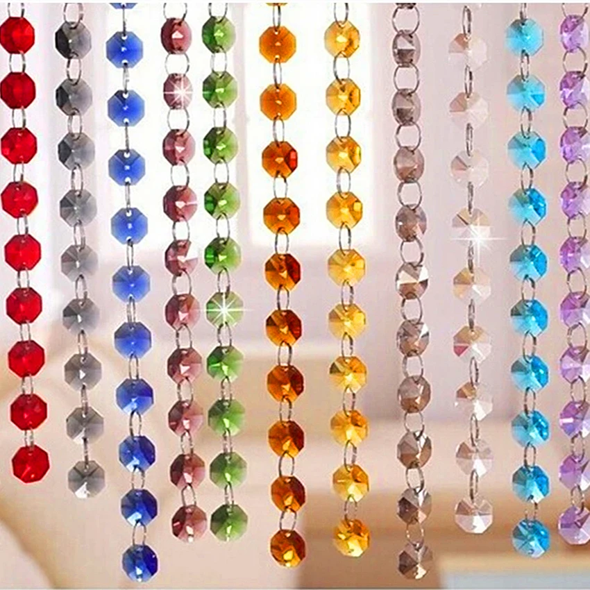Clear K9 Octagonal Glass Loose Beads 2 Holes Prism Connectors Pendants for Jewelry Making Wedding Decor DIY Curtains Strands