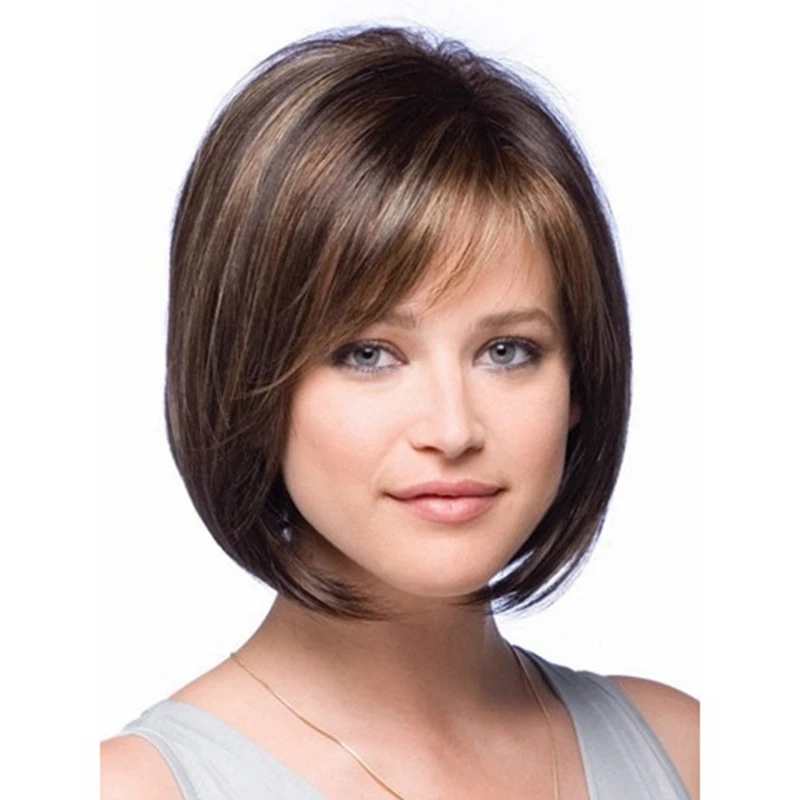 Short Straight Bob Wigs Brazilian Virgin Human Hair Wigs Full Wigs(40cm) Brown Color