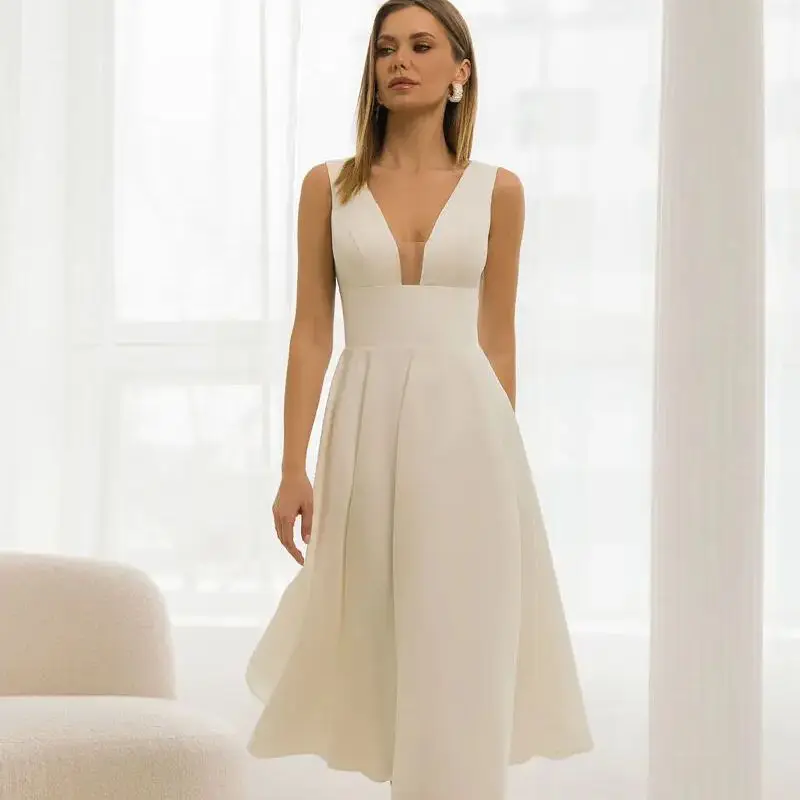 Stunning Wedding Dress 2024 Pleat A-Line Short Bridal Gowns Ankle Length vestidos d Backless For Women Robe De Mariee Stunning