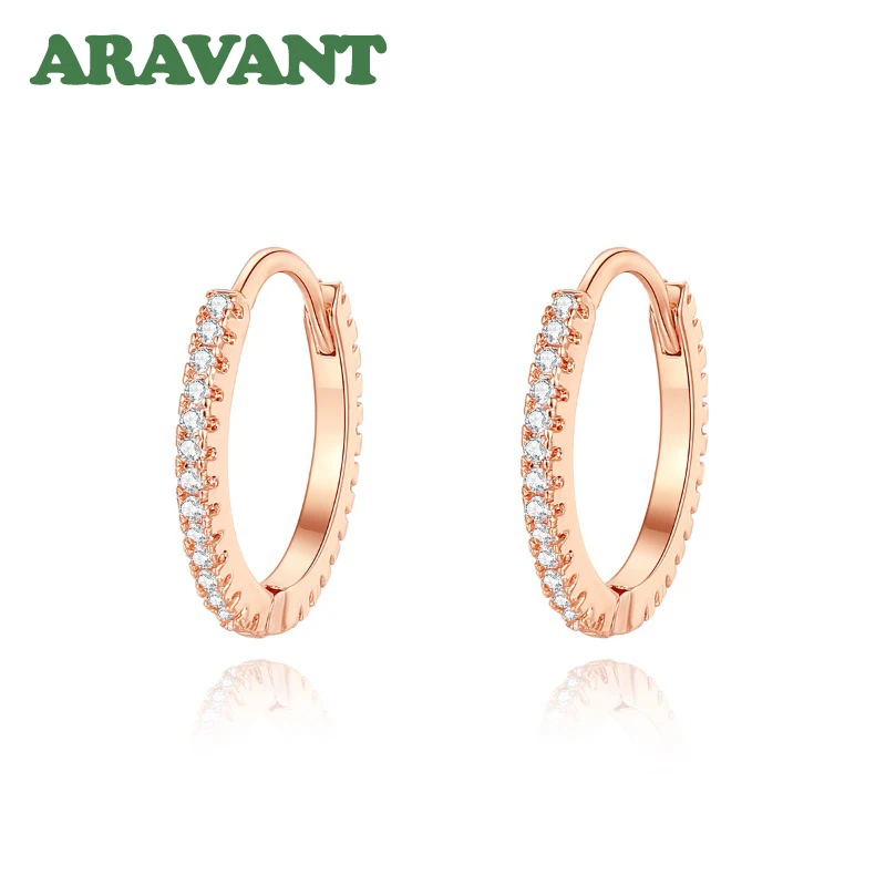 ARAVANT 925 Silber Einfache Roségold-Zirkon-Creolen für Damen und Mädchen, Partyschmuck – Detail 5
