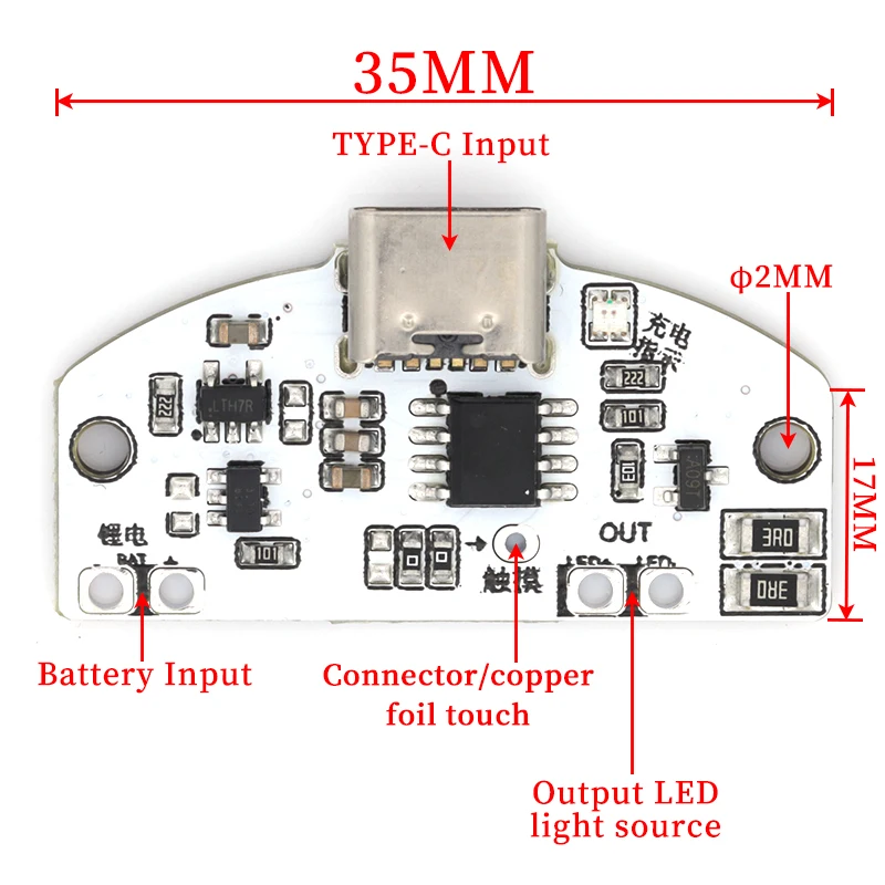 Liludin Type-C table lamp circuit board USB charging three gear stepless dimming led touch small night lamp control module