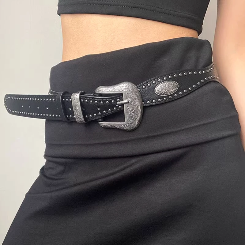 アメリカンレトロ装飾レディースベルト2025新作リベットパンク多用途個性派y2k高級感アクセサリーウエストベルト