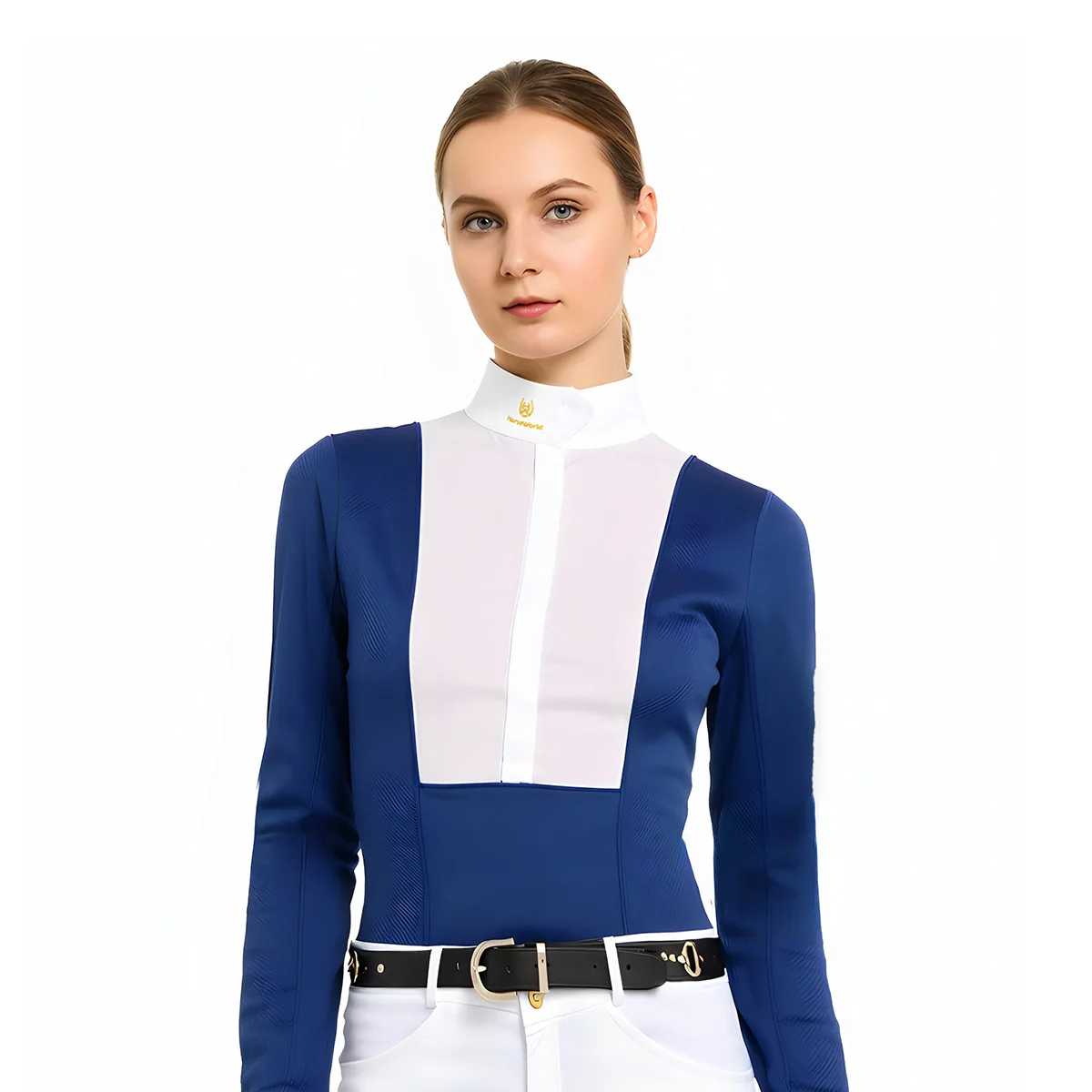 Horseworld Equestrian Long Sleeve Tops Rider T-shirt High Elastic Breathable Stand Collar Shirt