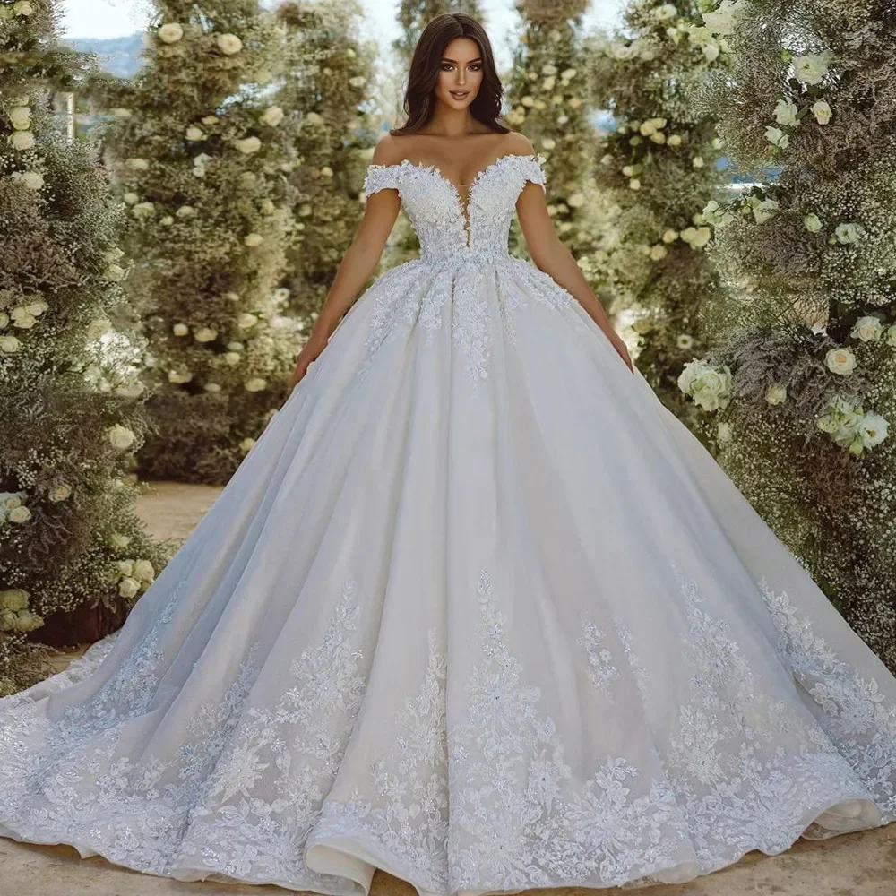 Flavinke-Vestido De Novia personalizado, vestidos De Novia con escote corazón y hombros descubiertos, Vestido De Novia De encaje con cuentas, apliques, bata De Mariee