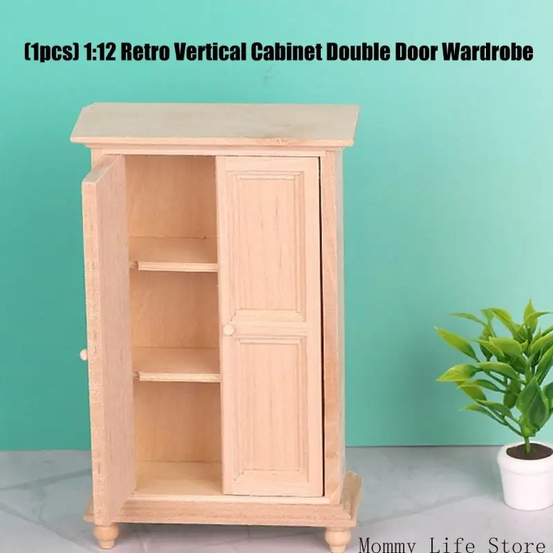 

Антикварная миниатюрная модель шкафа, фигурка для украшения кукольного дома 1/12 с двойной дверью для хранения, дизайн сцены,
