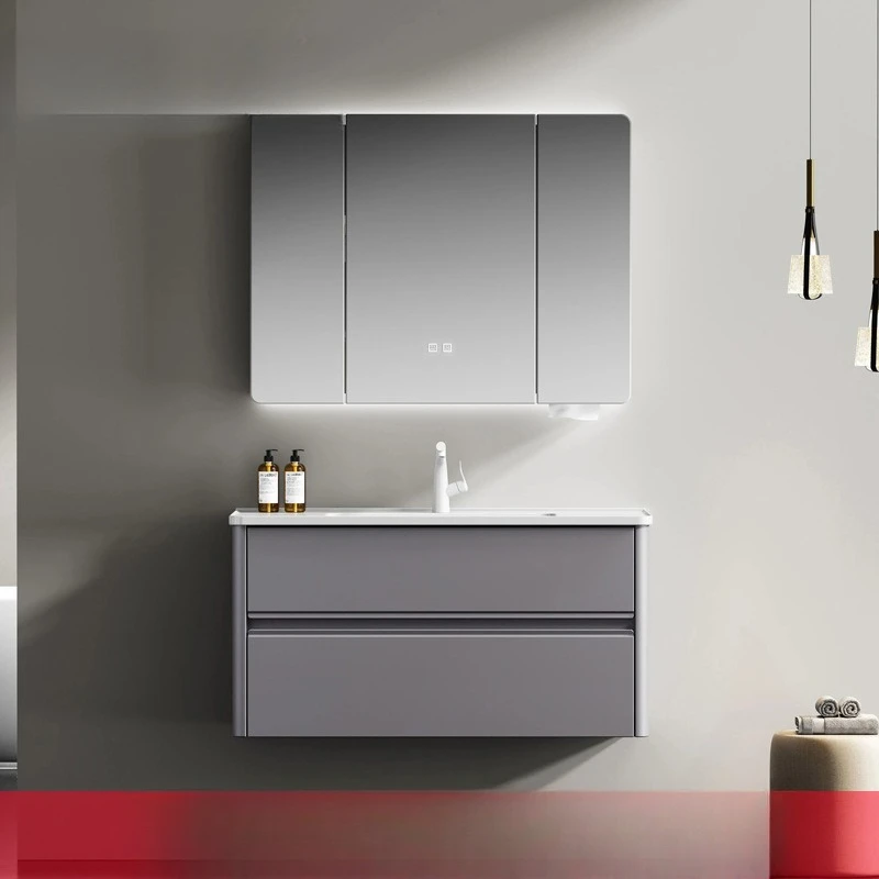 Double drawer painted door panel main cabinet solid wood bathroom cabinet arc defogging smart mirror cabinet