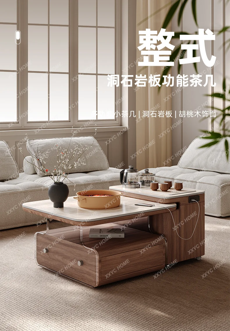

X35 Rock Slab Coffee Table Living Room Apartment Multi-functional Movable Side Table Light Luxury Sense Medium And Ancient Sty