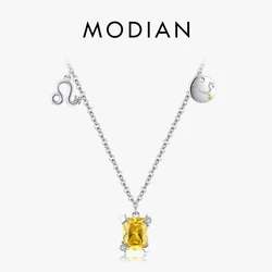 Modian Fashion Constellations Yellow Zirconia Elegant Link Chain Necklace 925 Sterling Silver Leo Pendant For Women Girl Jewelry