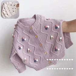 Autumn and winter single-breasted sweater solid color Girls cardigan Korean version round neck purple sweater 2024 new