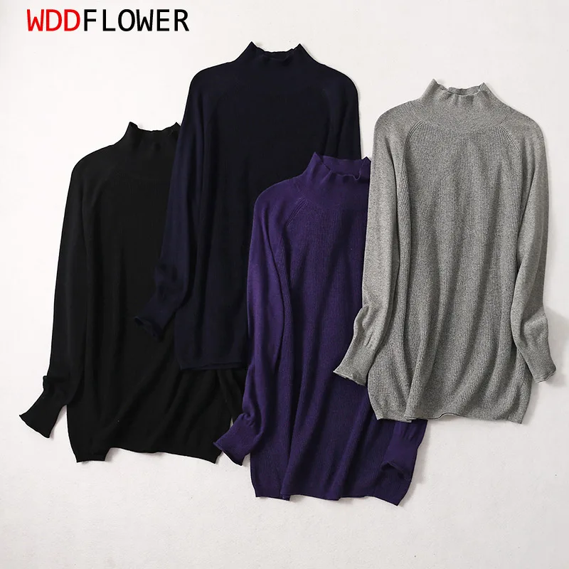 Women 85% Natural Silk 15% Cashmere Mock Neck everyday Long Sleeve Pullover Sweater Top Shirt LY023