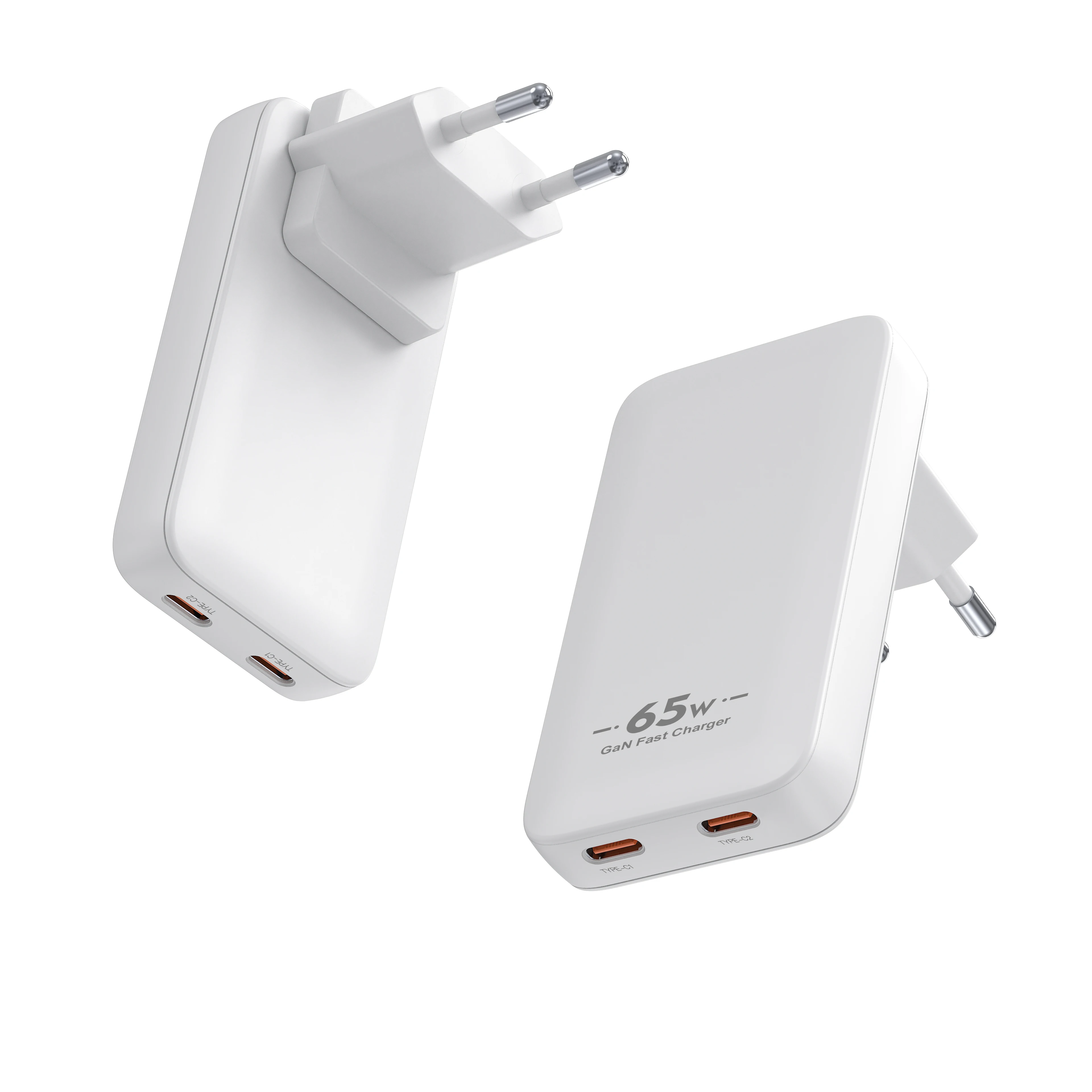 Adattatore USB-C a doppia porta con spina europea, caricatore da muro USB-C GaN 2 da 65 W, caricatore da muro ultra sottile, da viaggio pieghevole a doppia porta tipo C da parete