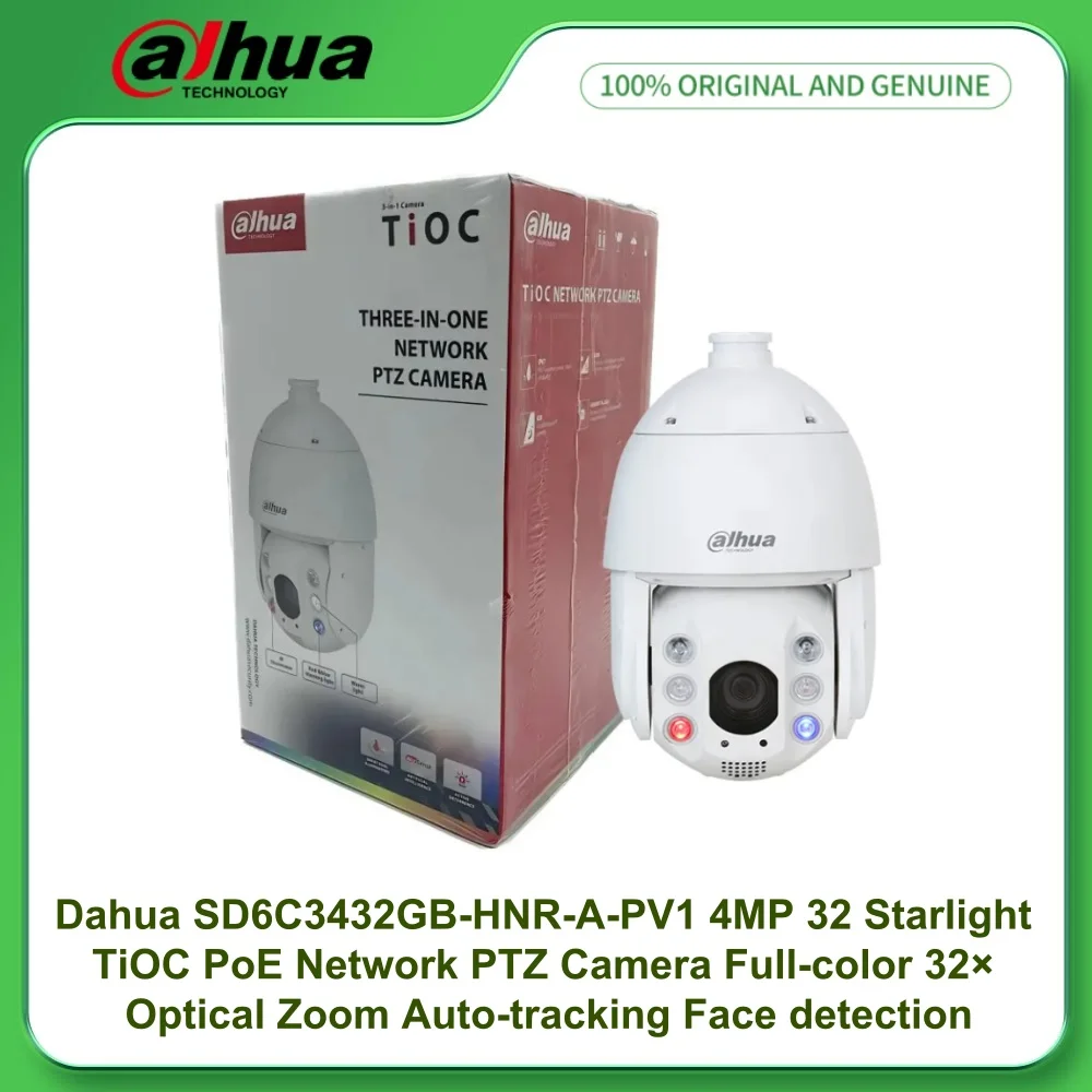 

Dahua SD6C3432GB-HNR-A-PV1 4MP 32 Starlight TiOC PoE Network PTZ Camera Full-color 32× Optical Zoom Auto-tracking Face detection
