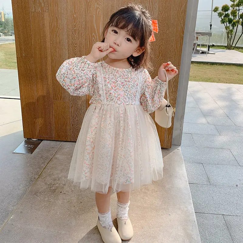 

Girls Fashionable Dress2025Spring and Autumn Children's Floral Skirt Korean Princess Pettiskirt Tide