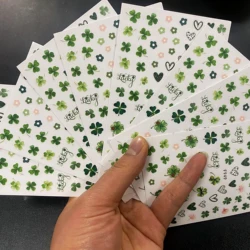 1Pcs Four-Leaf Clover St. Patrick's Day Stickers 8X10CM Cute Lucky Clover Nail Art Decal 3D Adhesived Four-Leaf Clover Slider