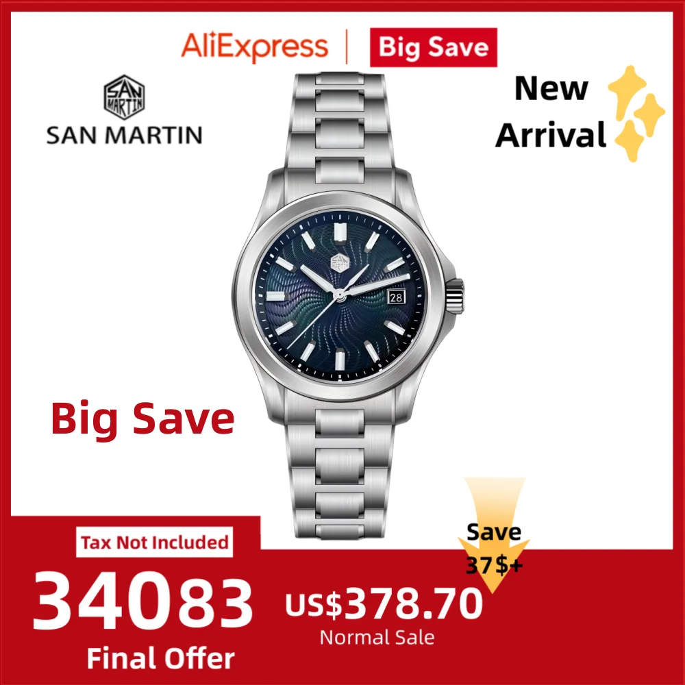 

San Martin 39mm Miyota 9015 Turbine Guilloche MOP Dial Men Luxury Watch Automatic 3H Date Quick Adjust BGW-X1 Luminous SN0150-1