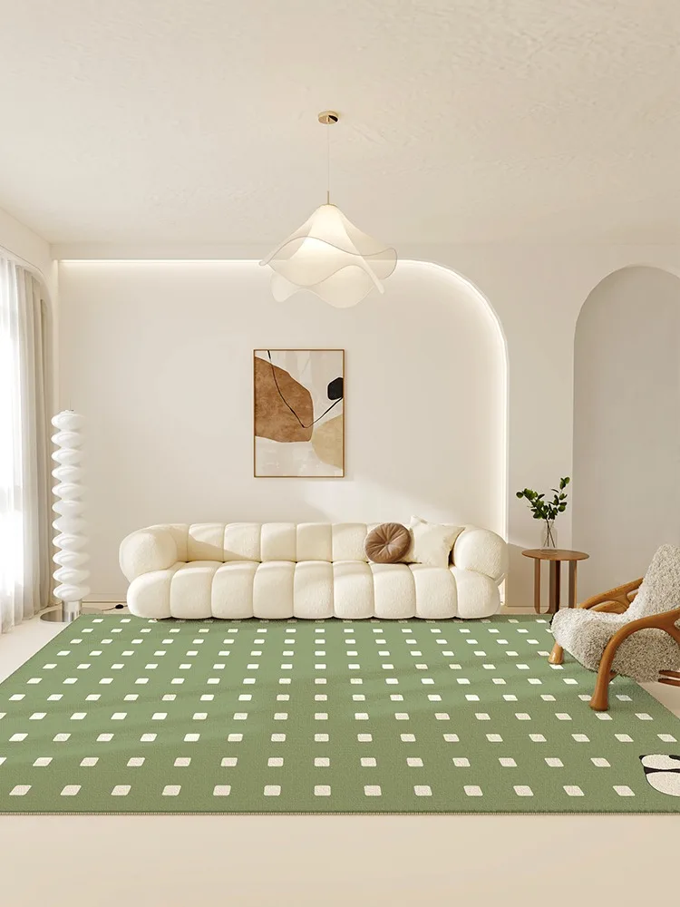 

Minimalist Plaid Living Room Large Area Carpets Cute Panda Bedroom Carpet Cream Style Home Decoration Carpet Green Easy Care Rug