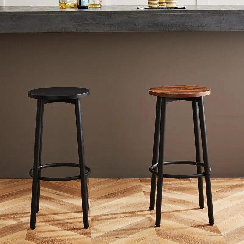 Four-Legged Bar Stool Solid Wood Counter Chair for Phone Store or Pub Round Seat Reception Stool Modern High-Tall Dining Chair