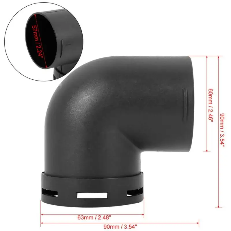 60mm Car Heater Warm Air Ducting Pipe Elbow Outlet Connector Black Plastic Air Ducting Pipe Elbow Outle