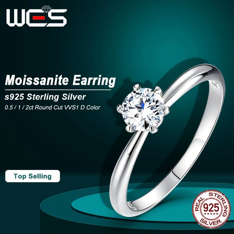 WES 0.5-2CT Moissanite Ring VVS1 Lab Certified Diamond Solitaire 925 Sterling Silver Ring for Women Engagement  Wedding Band
