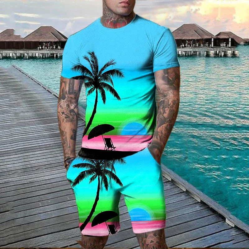 Summer Hawaii T-Shirts Shorts Sets Sea Beach 3D Print Men\'s Fashion Tracksuits Short Sleeve T Shirt Pants Set Man Suits Clothing