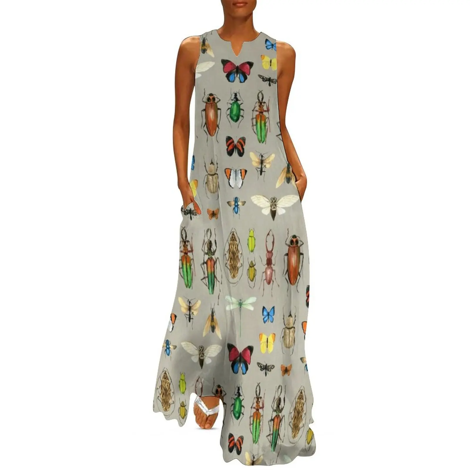 

The Usual Suspects - Insects on grey - watercolour bugs pattern by Cecca Designs Long Dress summer outfits for women 2025 Dress