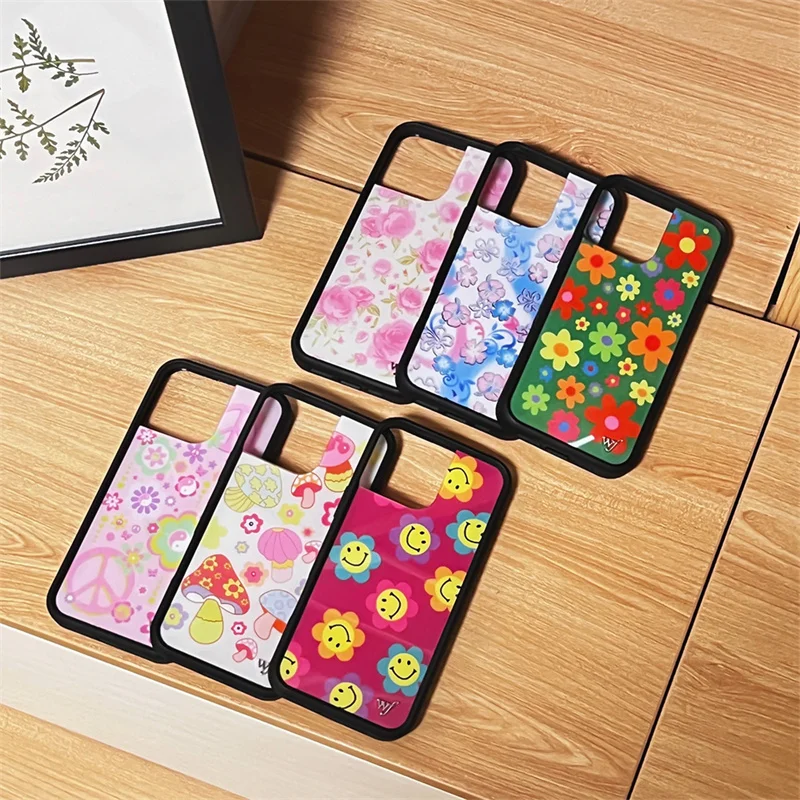 Wildflower 3D WF Metal Logo Phone Case for iPhone 16 15 14 13 12 Pro Max Plus Cute Mushroom Smile Shockproof Back Cover Funda