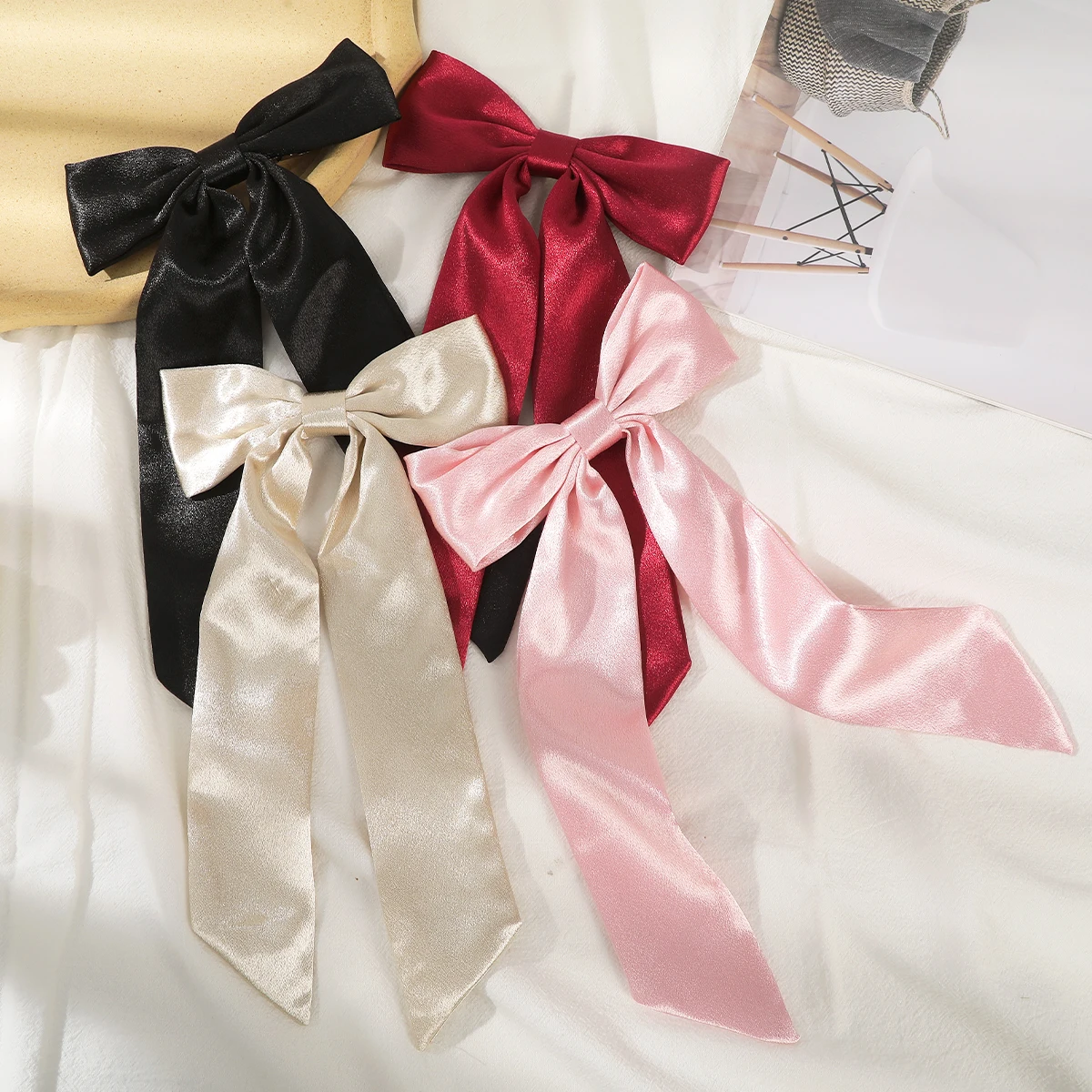 AWAYTR Elegant Satin Ribbon Hairpin Fashion Farbic Hair Clips Valentine Headwear Girl Hair Accessories Festival Gift