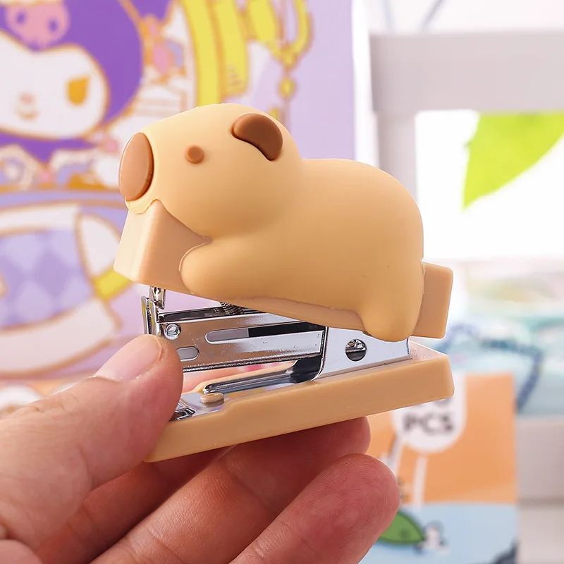 1Pcs Cute 3D Capybara Cartoon Handheld Stapler Mini Office Stapler Set 400 Pcs Staples Include for Home School Office Business