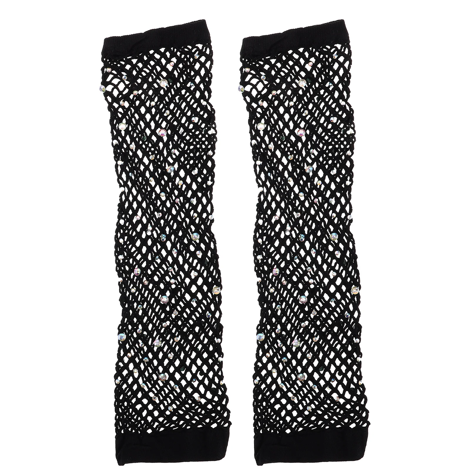 

1Pair Rhinestone Black Fishnet Long Fingerless Gloves Stretch Mesh Cosplay Costume Party Masquerade Ball Accessories