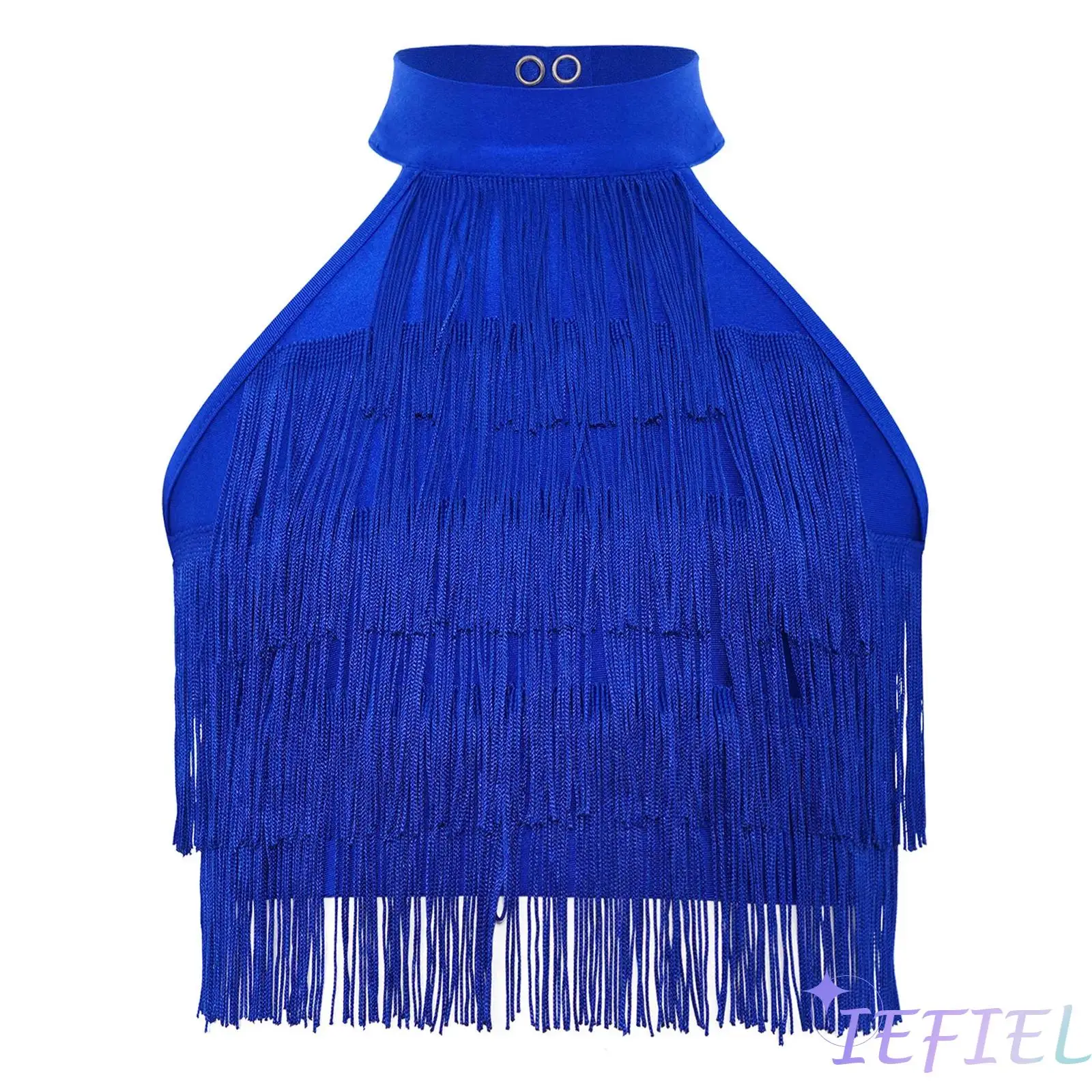 

Kids Girls Rumba Salsa Latin Dance Fringe Crop Top Sleeveless Strappy Back Tiered Tassels Vest for Lyrical Jazz Belly Dance